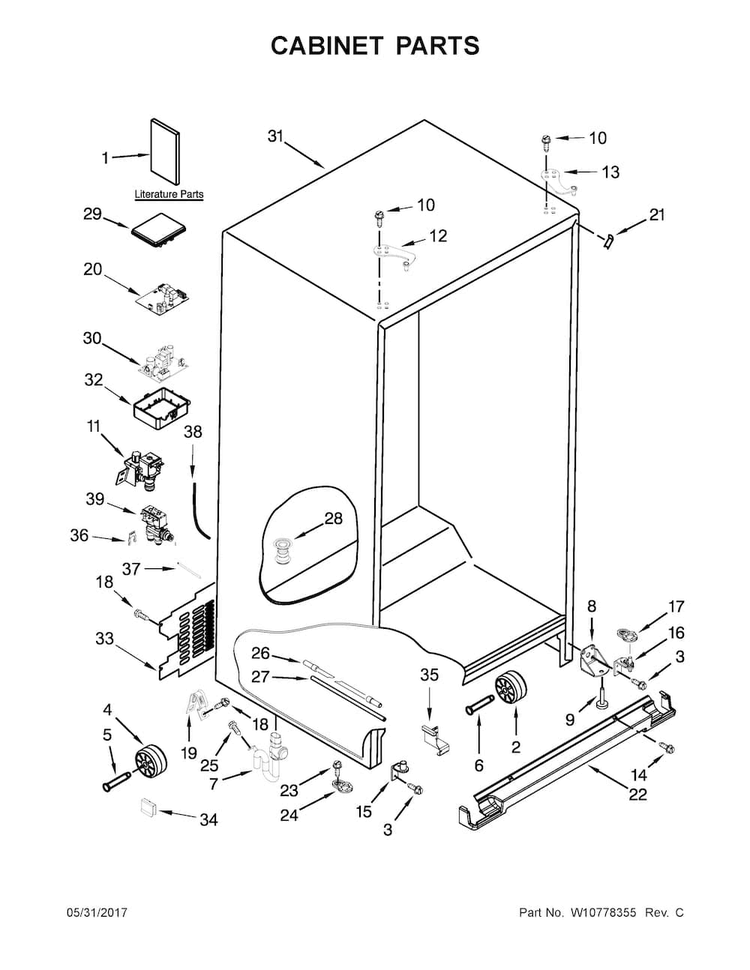 Cabinet Parts Diagram and Parts List for KRSC503ESS00  KitchenAid Refrigerator