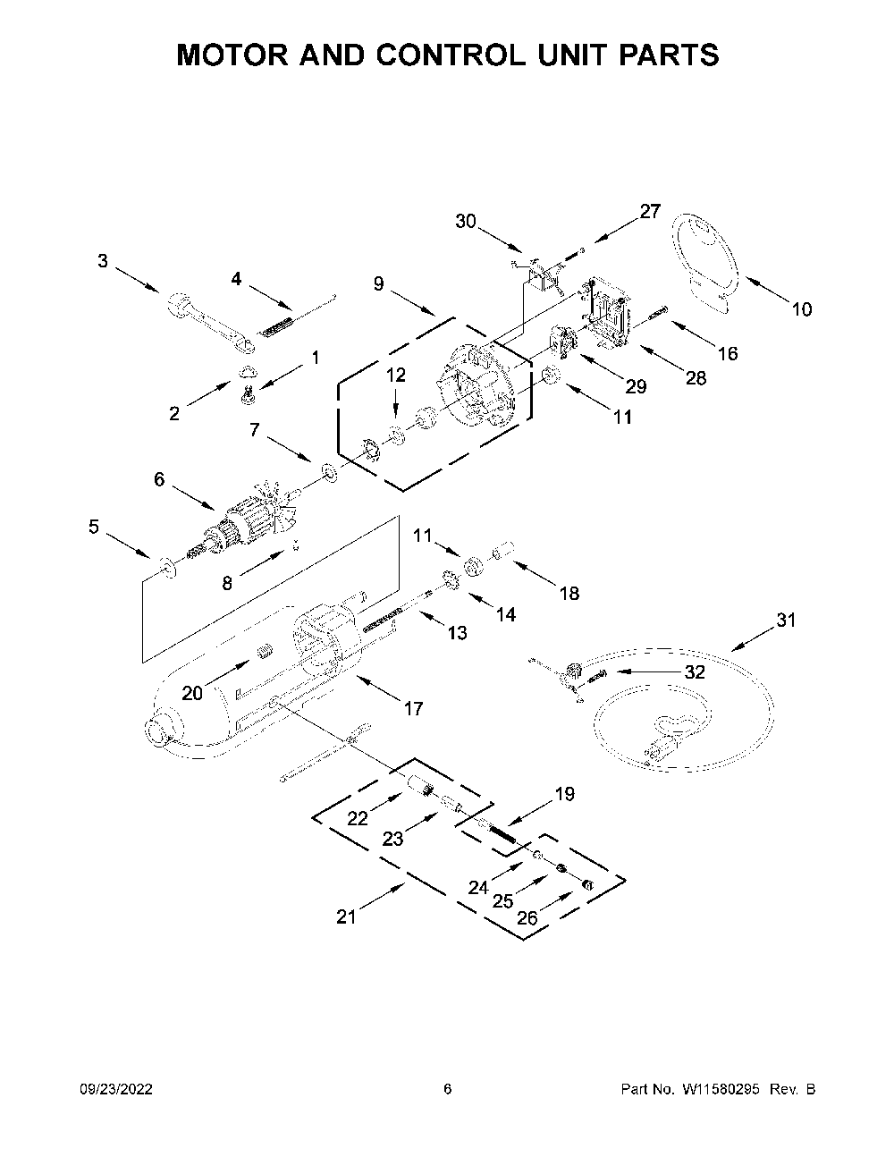 Motor And Control Unit Parts Diagram and Parts List for 5K45SSWWH0  KitchenAid Mixer