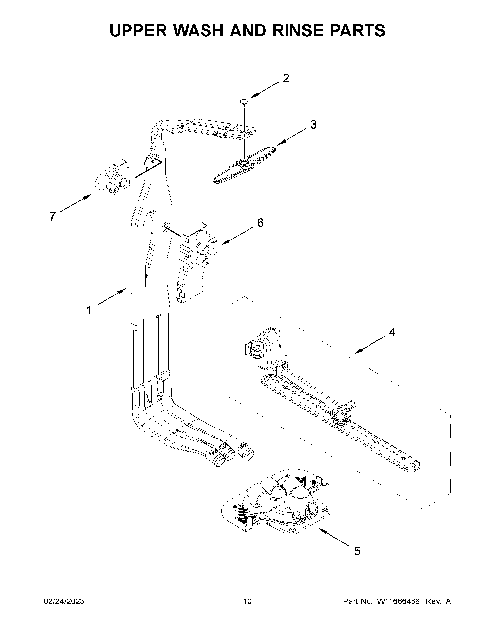 Upper Wash And Rinse Parts Diagram and Parts List for KDTM704LPA1  KitchenAid Dishwasher