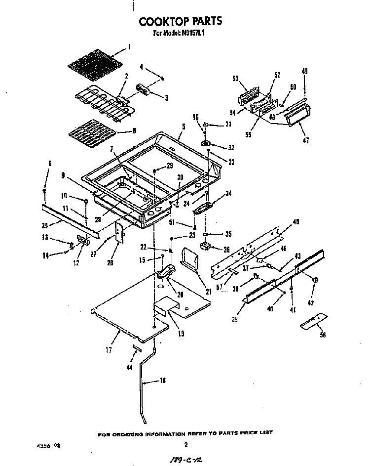 Cook Top Diagram and Parts List for N9157*1  Roper Range