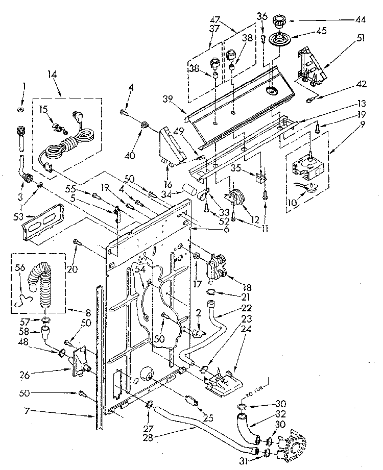 Controls And Rear Panel Diagram and Parts List for LA5580XSG1  Whirlpool Washer
