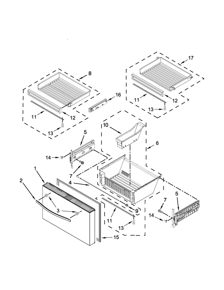 Freezer Door Parts Diagram and Parts List for WRV996FDEH01  Whirlpool Refrigerator