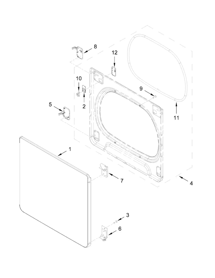 Door Parts Diagram and Parts List for 11068133411  Kenmore Dryer