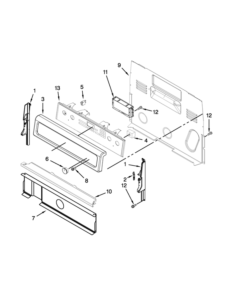 Control Panel Parts Diagram and Parts List for WFE710H0AS1  Whirlpool Range
