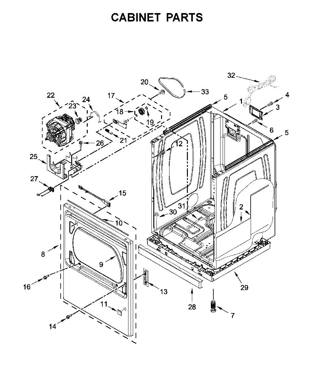 Cabinet parts Diagram and Parts List for WGD7120HC0  Whirlpool Dryer