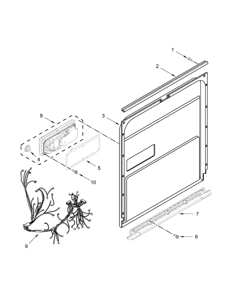 Inner Door Parts Diagram and Parts List for WDT790SLYM3  Whirlpool Dishwasher