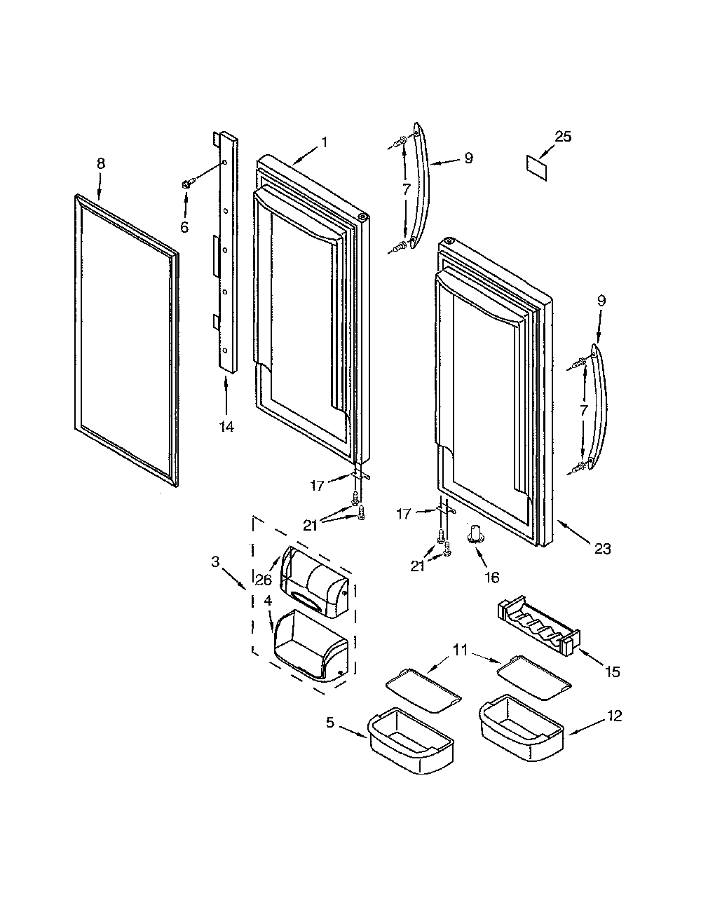 Refrigerator Door Diagram and Parts List for KBFS20EVBL10  KitchenAid Refrigerator