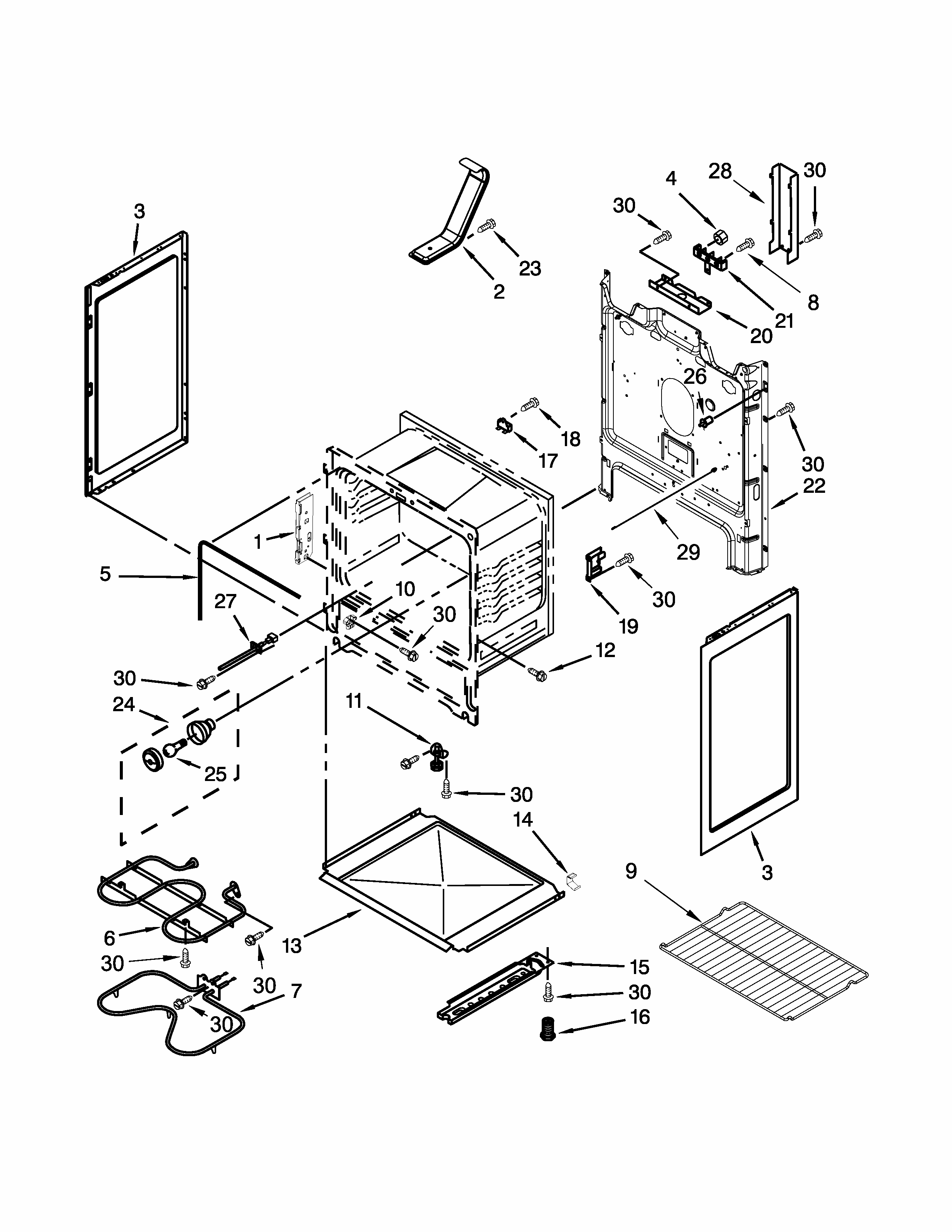 Chassis Parts Diagram and Parts List for IES350XW3  Whirlpool Range
