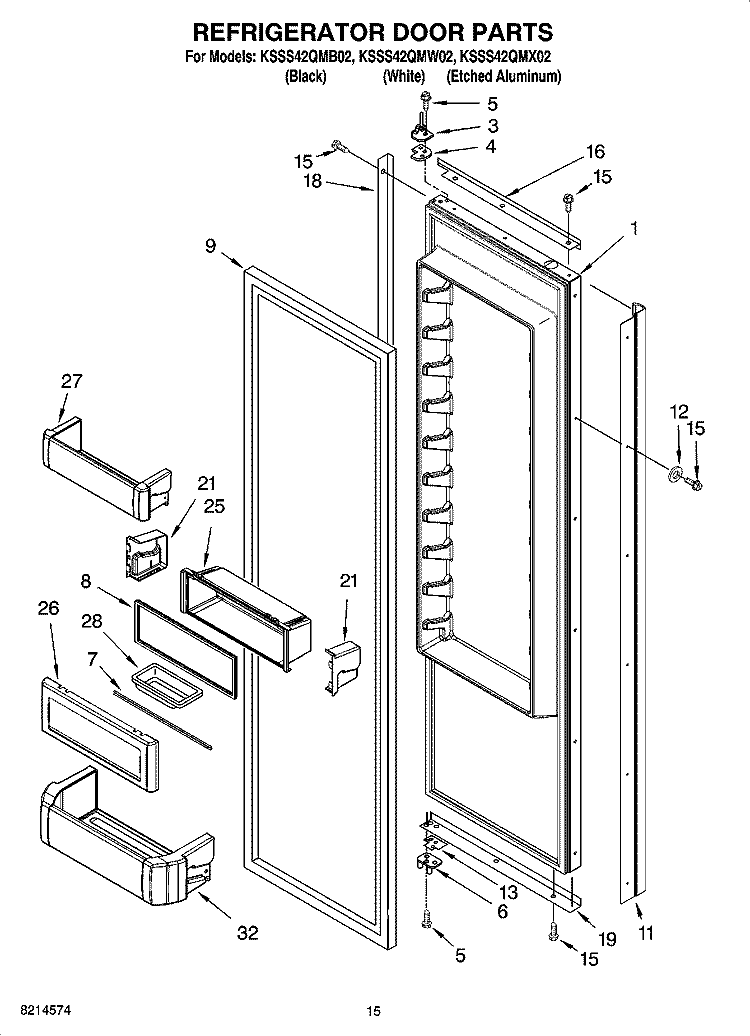 REFRIGERATOR DOOR PARTS Diagram and Parts List for KSSS42QMB02  KitchenAid Refrigerator