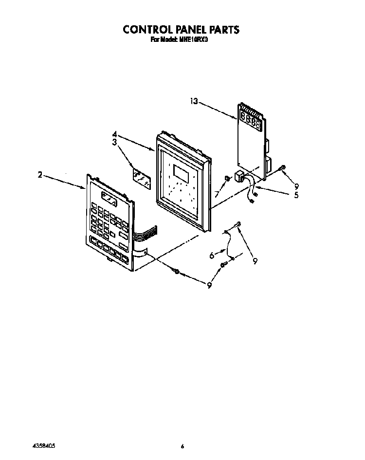 Control Panel Diagram and Parts List for MHE10RX0  Roper Microwave