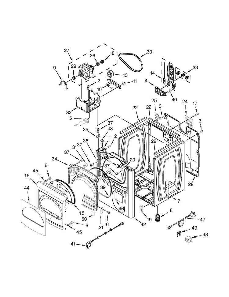 Cabinet Parts Diagram and Parts List for 110C68102310  Kenmore Dryer