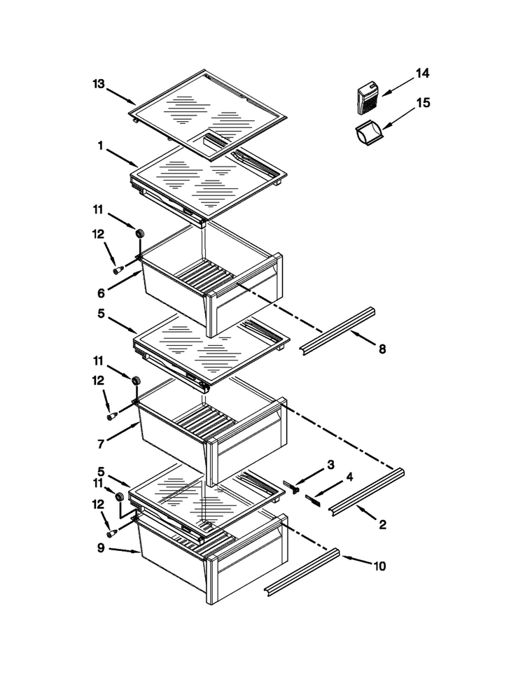 Refrigerator Shelf Parts Diagram and Parts List for KSC24C8EYP03  KitchenAid Refrigerator