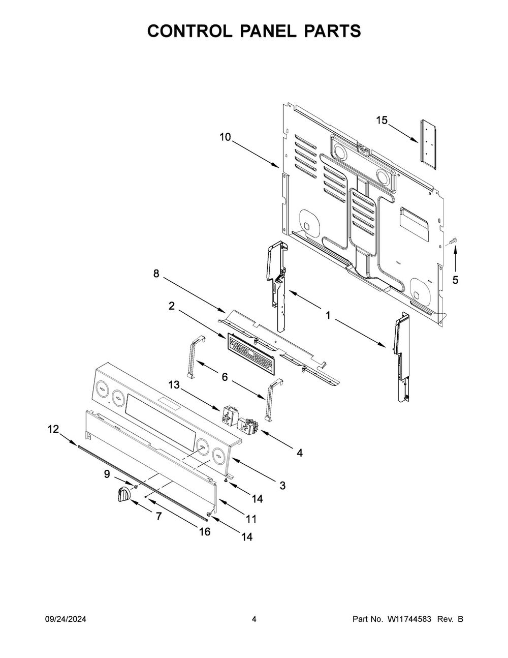 03 - Control Panel Parts Diagram and Parts List for YMFES8030RZ0  Whirlpool Range