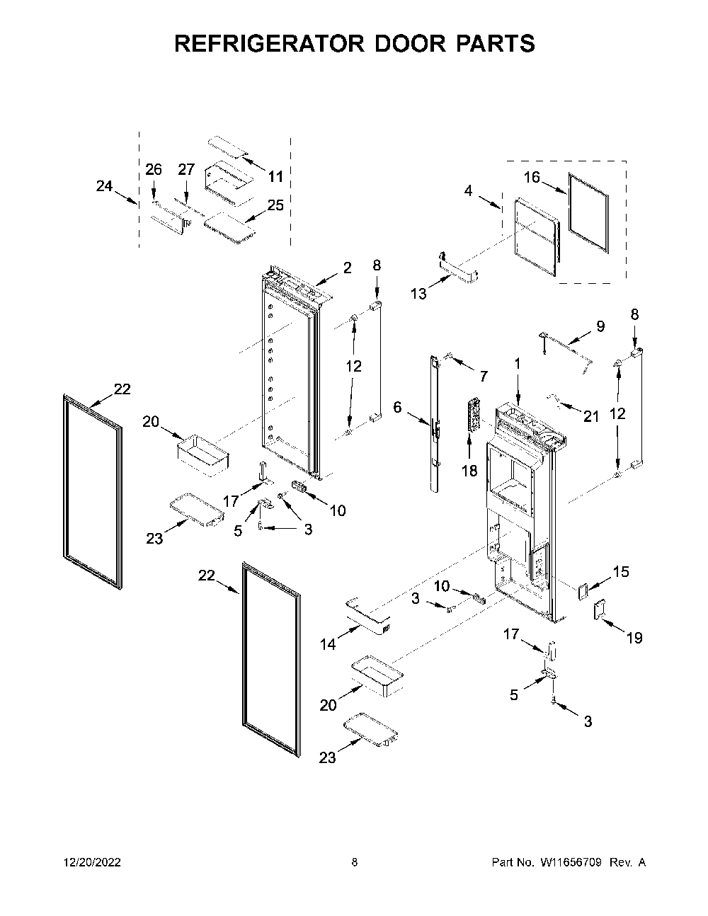 Refrigerator Door Parts Diagram and Parts List for KRFC704FPS06  KitchenAid Refrigerator