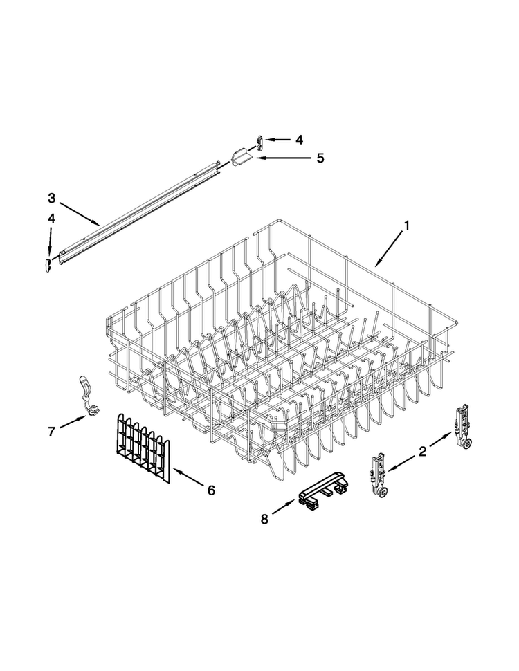 Upper Rack And Track Parts Diagram and Parts List for 7WDF530PAYM6  Whirlpool Dishwasher