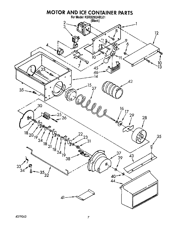 MOTOR AND ICE CONTAINER, LIT/OPTIONAL Diagram and Parts List for KSRB25QABL01  KitchenAid Refrigerator