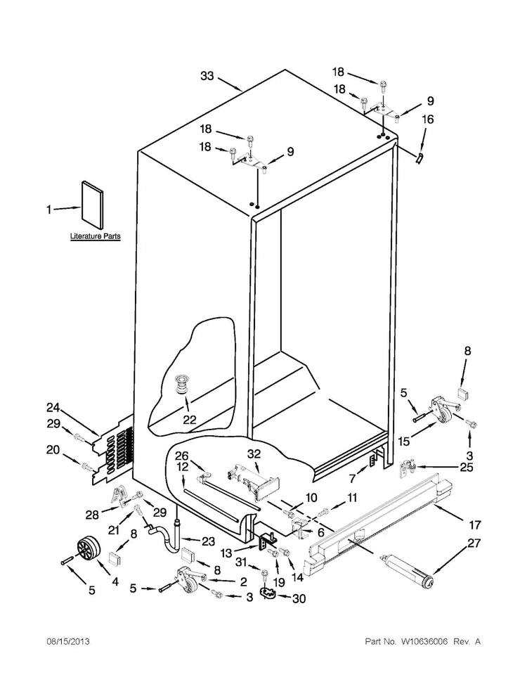 Cabinet Parts Diagram and Parts List for KSF22C4CYY00  KitchenAid Refrigerator
