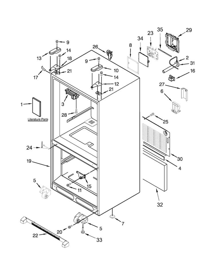Cabinet Parts Diagram and Parts List for KBFS20ECBL00  KitchenAid Refrigerator