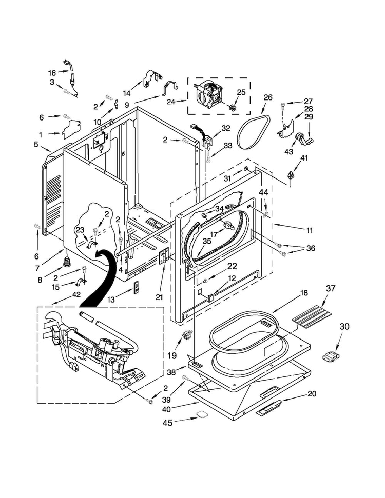Cabinet Parts Diagram and Parts List for 1107192311  Kenmore Dryer
