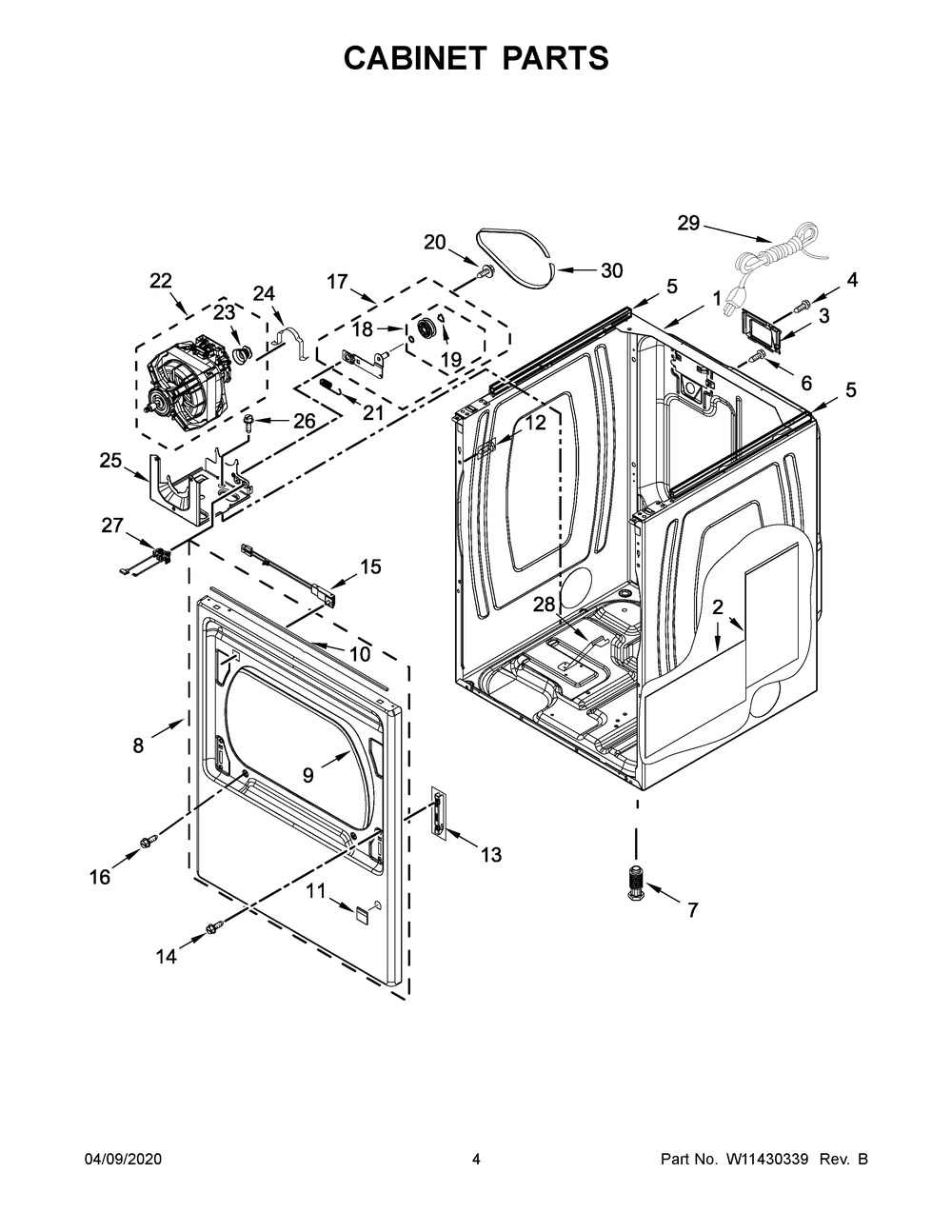 Cabinet Parts Diagram and Parts List for WGD5100HC0  Whirlpool Dryer