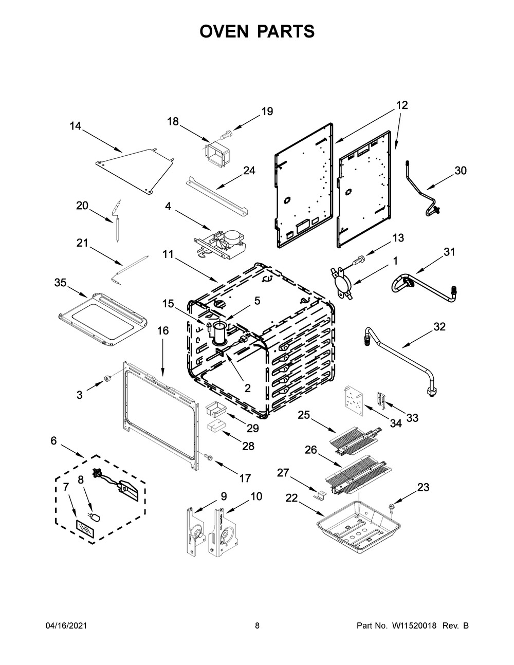 Oven Parts Diagram and Parts List for KFGC506JAV01  Whirlpool Range