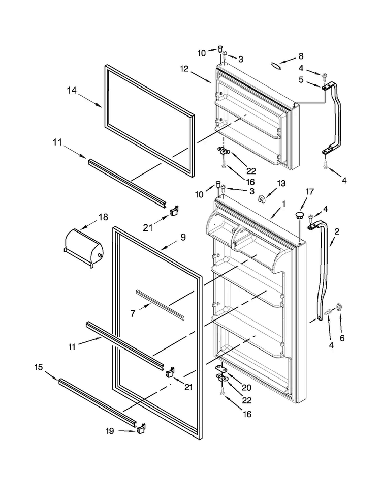 Door Parts Diagram and Parts List for W8TXNGMBB00  Whirlpool Refrigerator