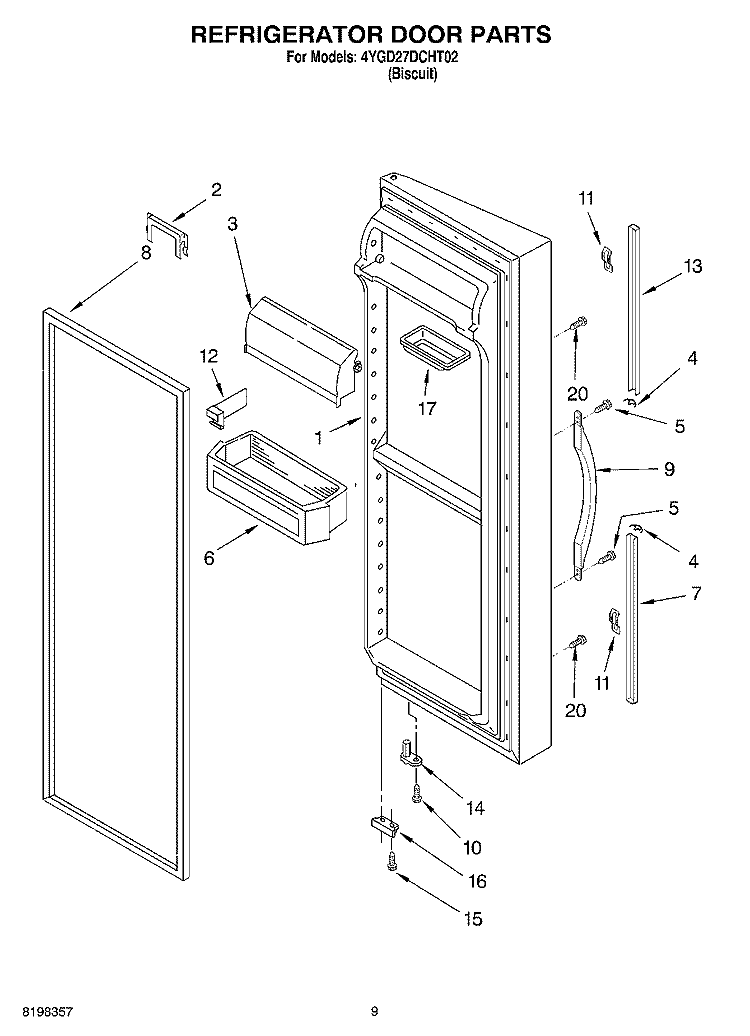 REFRIGERATOR DOOR Diagram and Parts List for 4YGD27DCHT02  Whirlpool Refrigerator