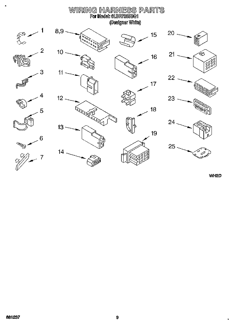 WIRING HARNESS Diagram and Parts List for 6LBR7255BQ1  Whirlpool Washer