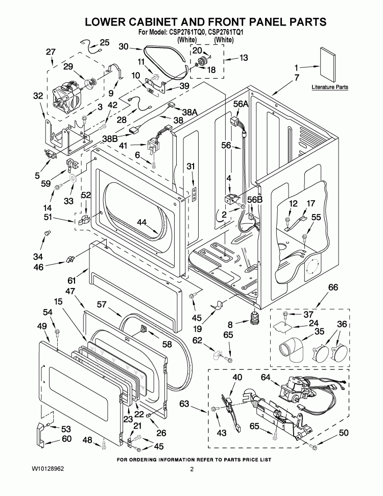 LOWER CABINET AND FRONT PANEL PARTS Diagram and Parts List for CSP2761TQ1  Whirlpool Dryer