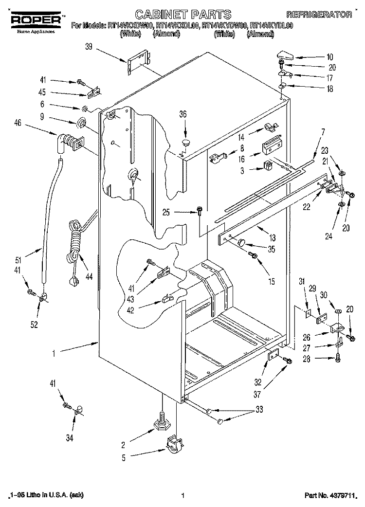 CABINET Diagram and Parts List for RT14VKYDW00  Roper Refrigerator