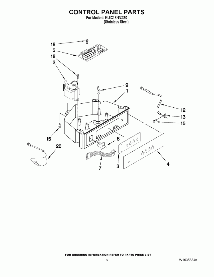 CONTROL PANEL PARTS Diagram and Parts List for KUIC18NNXS0  KitchenAid Ice Maker