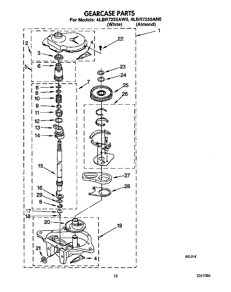 GEARCASE Diagram and Parts List for 4LBR7255AN0  Whirlpool Washer