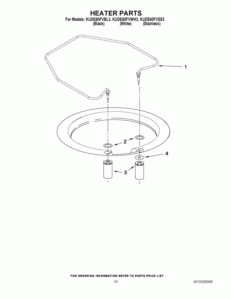 HEATER PARTS Diagram and Parts List for KUDE60FVBL3  KitchenAid Dishwasher