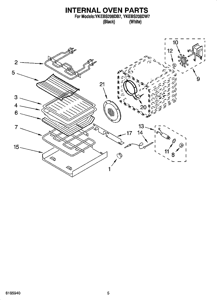 INTERNAL OVEN PARTS Diagram and Parts List for YKEBS208DB7  KitchenAid Wall Oven