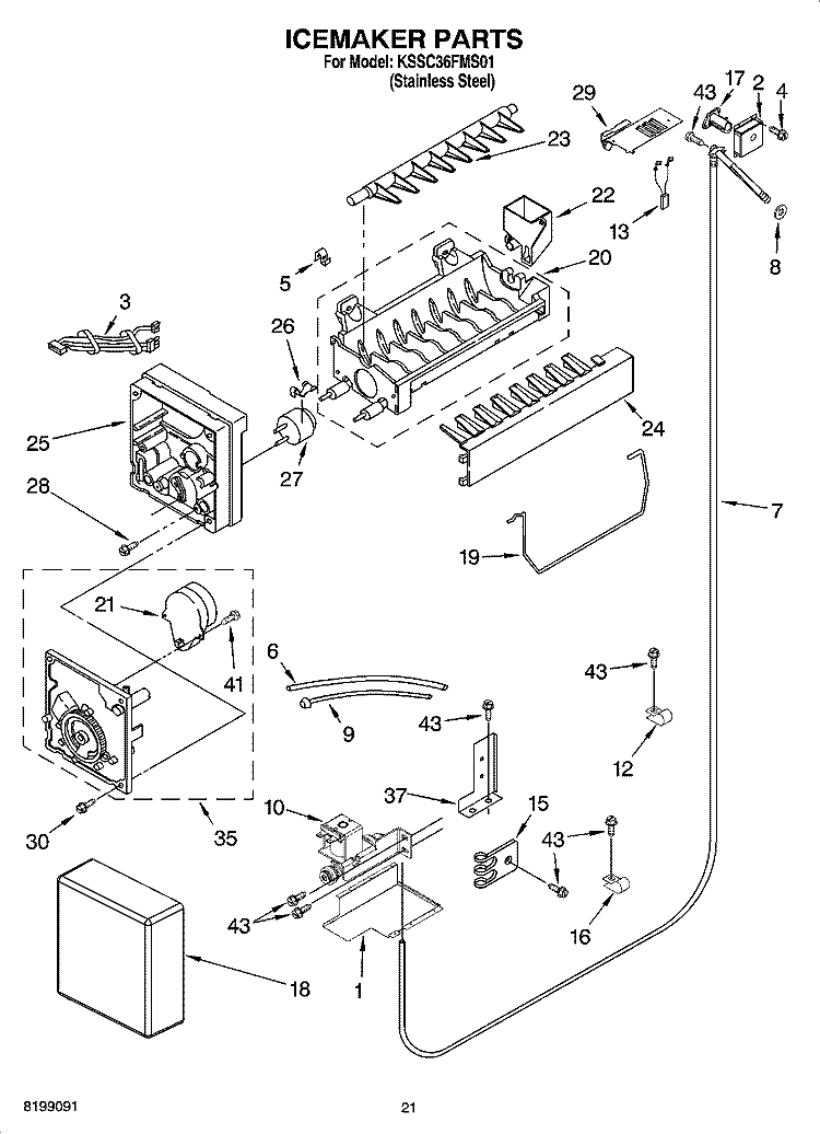 ICEMAKER PARTS Diagram and Parts List for KSSC36FMS01  KitchenAid Refrigerator