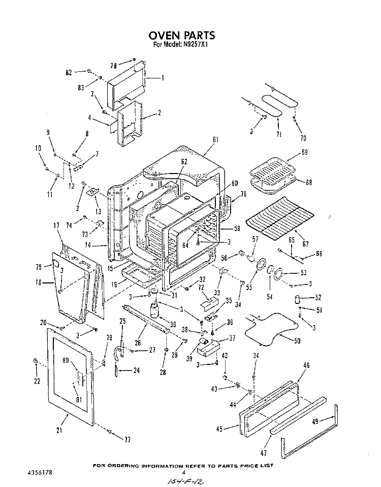 OVEN Diagram and Parts List for N9257L1  Roper Range