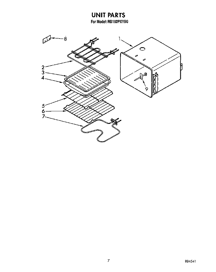 UNIT Diagram and Parts List for RB160PXYQ0  Whirlpool Wall Oven