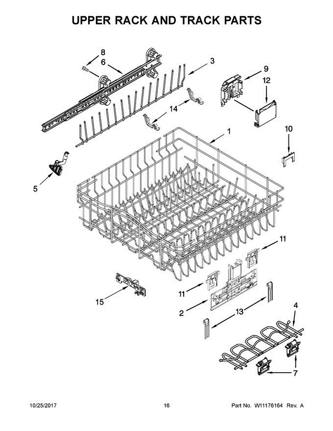 09 - Upper Rack And Track Parts Diagram and Parts List for GLB14BBANA1  Whirlpool Dishwasher