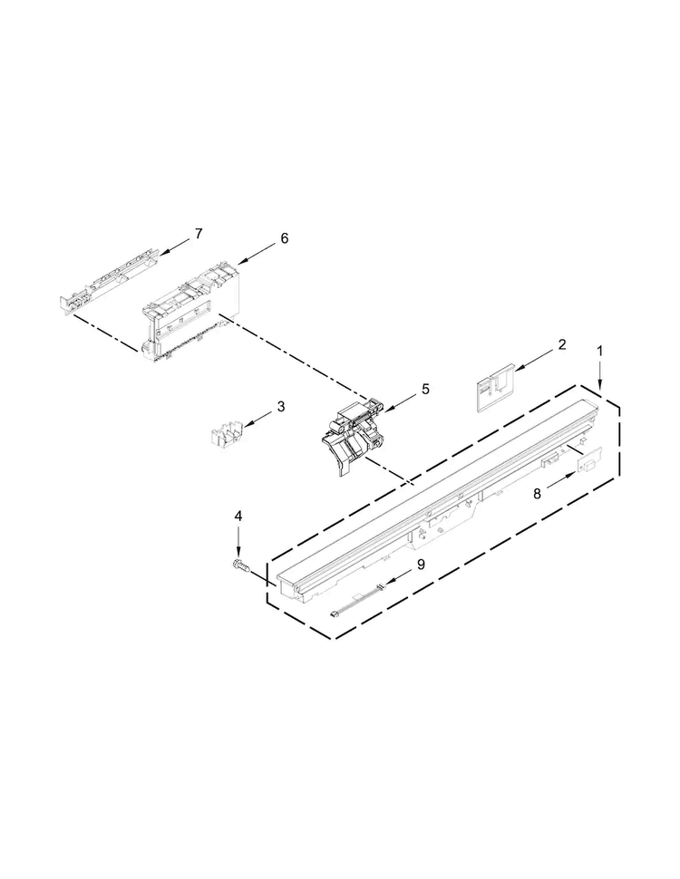 Control Panel And Latch Parts Diagram and Parts List for KDTE104DSS1  KitchenAid Dishwasher