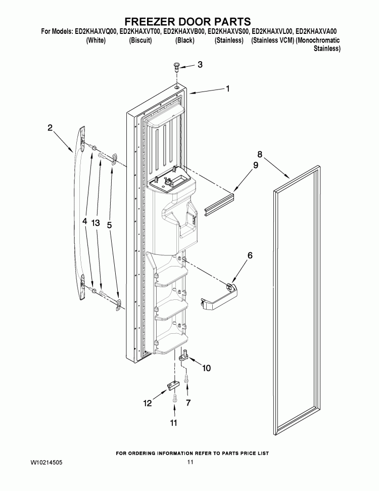 FREEZER DOOR PARTS Diagram and Parts List for ED2KHAXVA00  Whirlpool Refrigerator