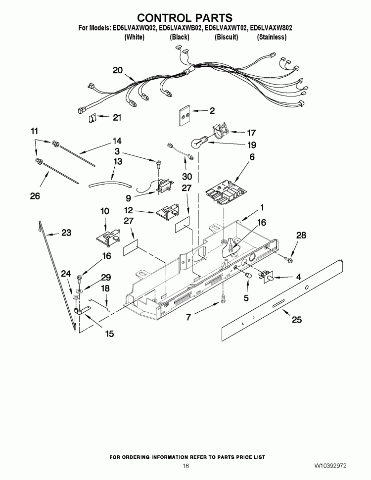 CONTROL PARTS Diagram and Parts List for ED5LVAXWB02  Whirlpool Refrigerator