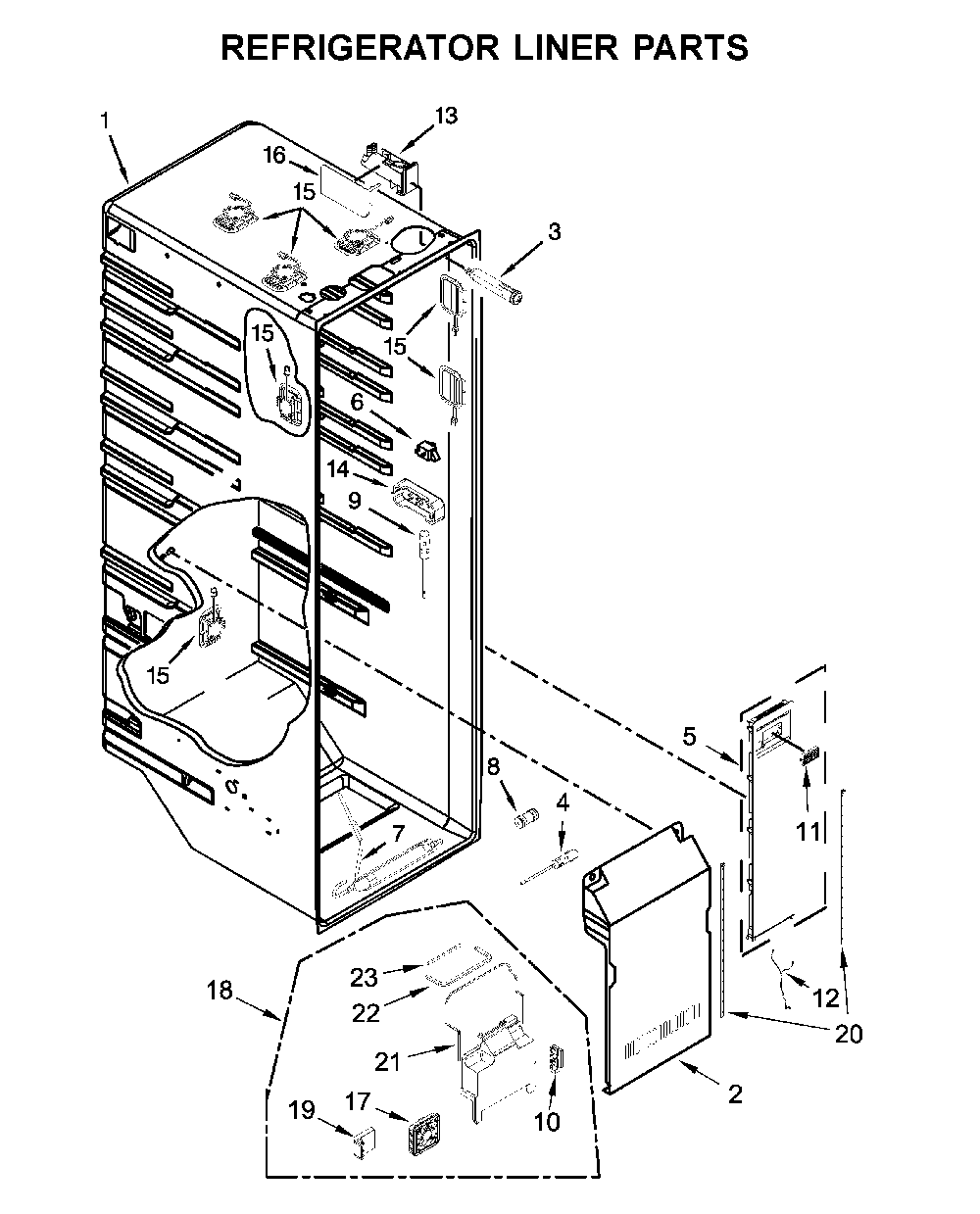 Refrigerator liner parts Diagram and Parts List for 10651769512  Kenmore Refrigerator