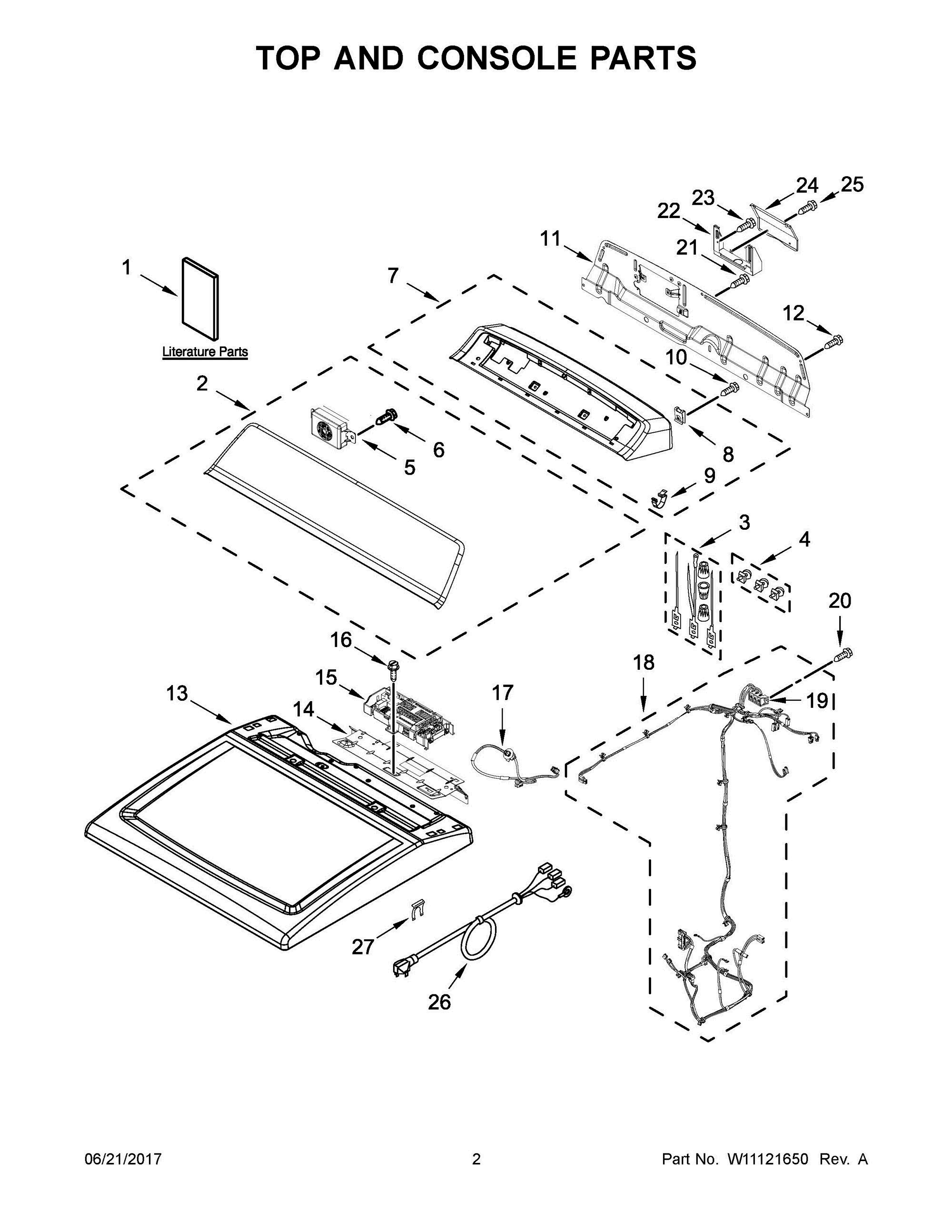 02 - TOP AND CONSOLE PARTS Diagram and Parts List for YWED7500GC0  Whirlpool Washer