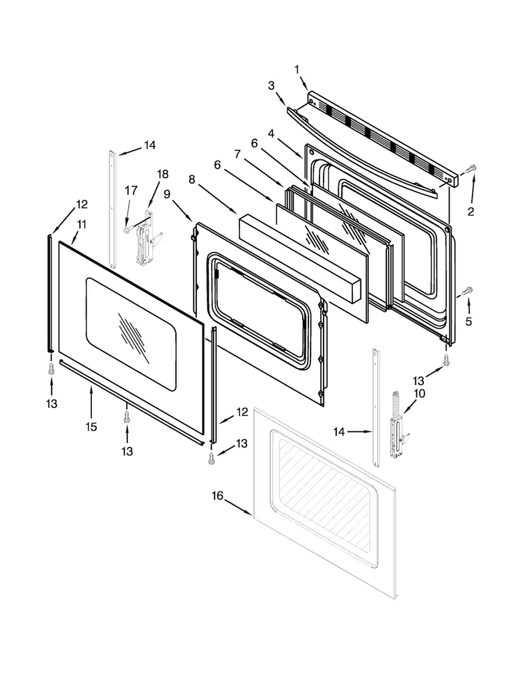 Door Parts Diagram and Parts List for WFG510S0AB2  Whirlpool Range