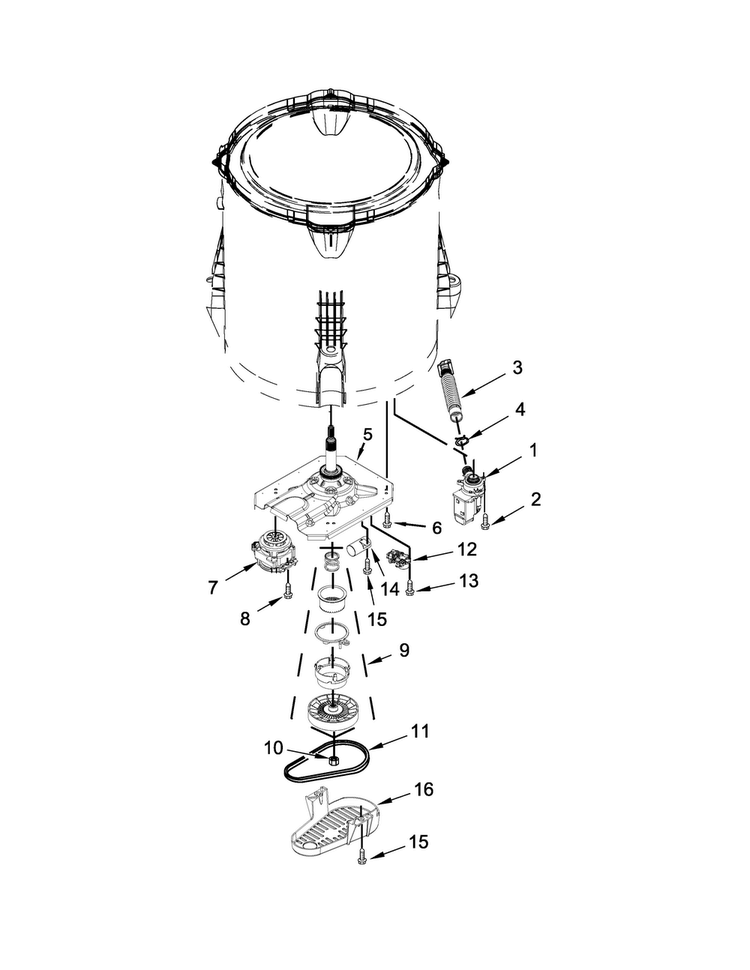 Gearcase, Motor And Pump Parts Diagram and Parts List for 7MWTW1812AW1  Whirlpool Washer