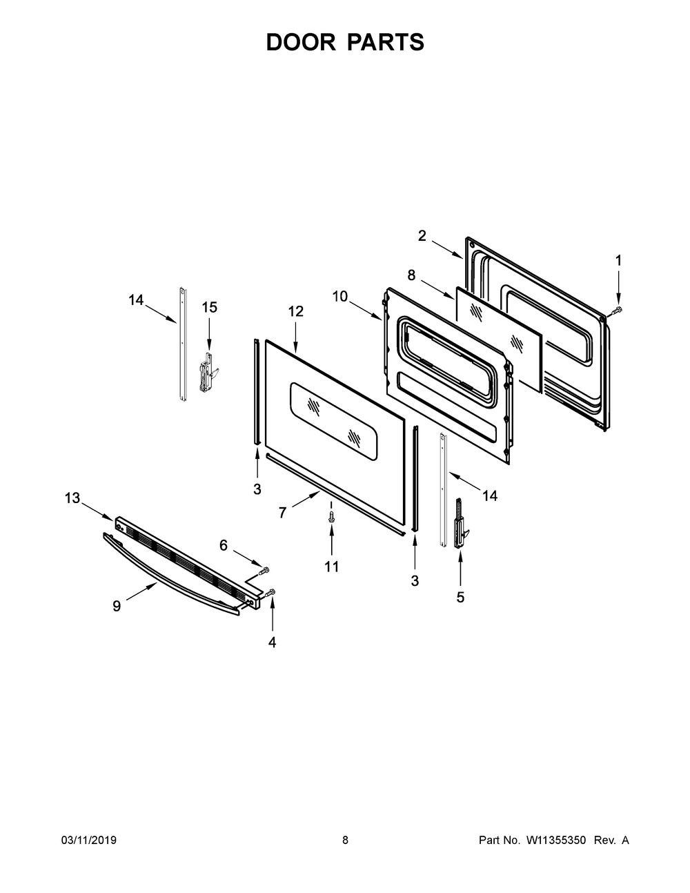 Door Parts Diagram and Parts List for YWFC150M0EB3  Whirlpool Range