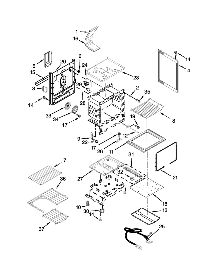 Chassis Parts Diagram and Parts List for WFG720H0AS2  Whirlpool Range