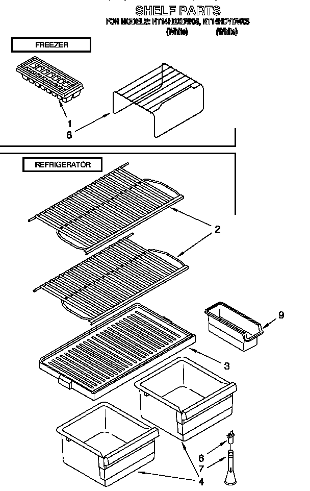 Shelf Diagram and Parts List for RT14HDXDN05  Roper Refrigerator