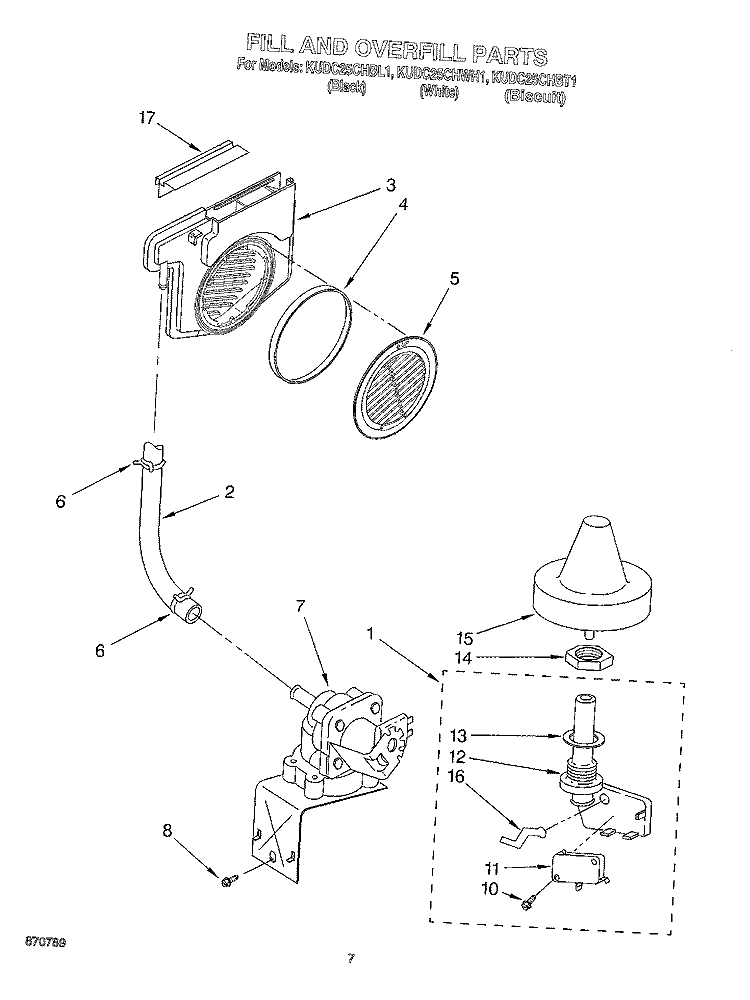FILL AND OVERFILL Diagram and Parts List for KUDC25CHBT1  KitchenAid Dishwasher
