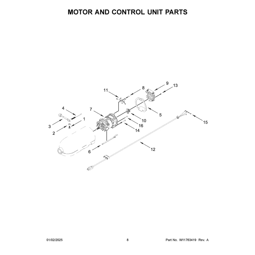 Motor And Control Unit Parts Diagram and Parts List for KSM195PSBT5  KitchenAid Mixer